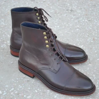 Handmade Bespoke Men Elegant Burgundy Colour Genuine Leather Cap Toe Lace Up Ankle High, Wedding Boots, Gift For Him, Formal Boots