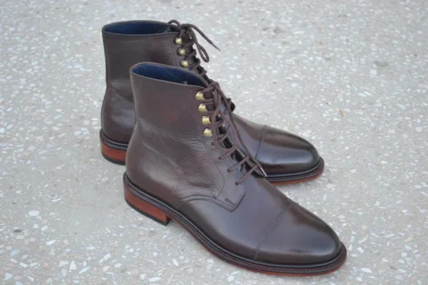 Handmade Bespoke Men Elegant Burgundy Colour Genuine Leather Cap Toe Lace Up Ankle High, Wedding Boots, Gift For Him, Formal Boots