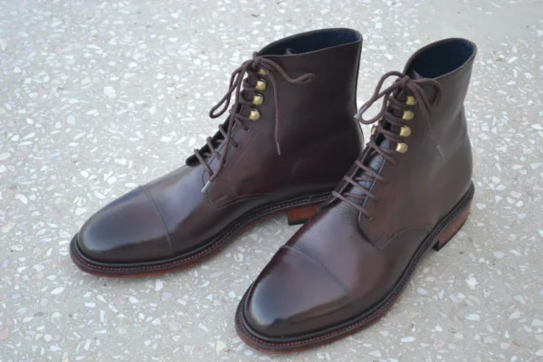 Handmade Bespoke Men Elegant Burgundy Colour Genuine Leather Cap Toe Lace Up Ankle High, Wedding Boots, Gift For Him, Formal Boots - Image 6