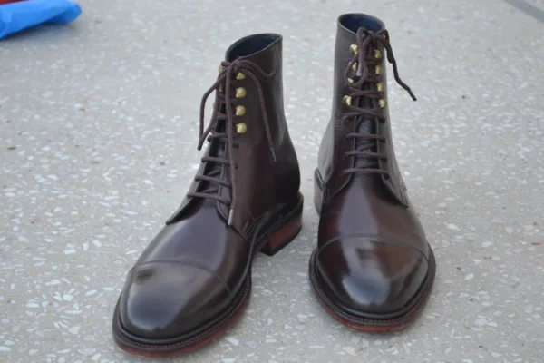Handmade Bespoke Men Elegant Burgundy Colour Genuine Leather Cap Toe Lace Up Ankle High, Wedding Boots, Gift For Him, Formal Boots - Image 5