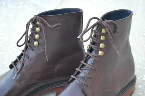 Handmade Bespoke Men Elegant Burgundy Colour Genuine Leather Cap Toe Lace Up Ankle High, Wedding Boots, Gift For Him, Formal Boots - Image 4