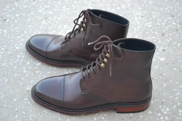 Handmade Bespoke Men Elegant Burgundy Colour Genuine Leather Cap Toe Lace Up Ankle High, Wedding Boots, Gift For Him, Formal Boots - Image 2