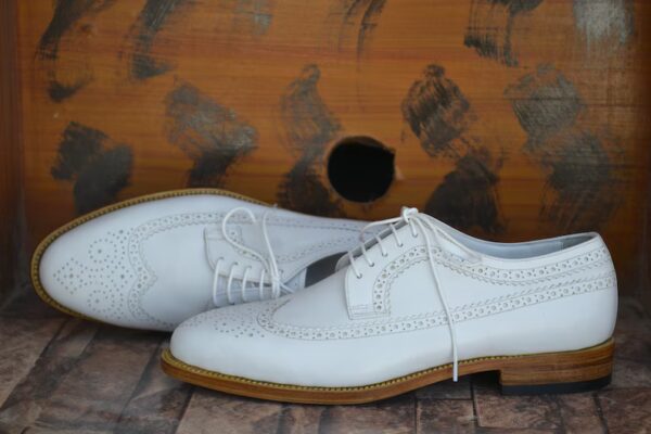 Bespoke Men Handmade White Colour Pure Leather Wing Tip Brogue Lace Up Oxford Shoes, Wedding Shoes, Gift for Him, Formal Shoes - Image 2