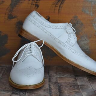 Bespoke Men Handmade White Colour Pure Leather Wing Tip Brogue Lace Up Oxford Shoes, Wedding Shoes, Gift for Him, Formal Shoes