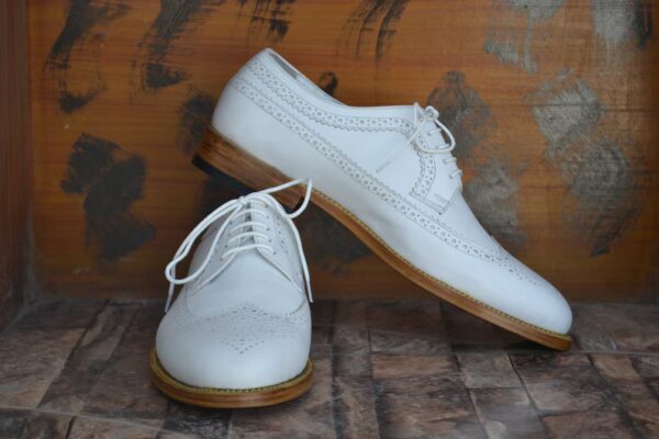 Bespoke Men Handmade White Colour Pure Leather Wing Tip Brogue Lace Up Oxford Shoes, Wedding Shoes, Gift for Him, Formal Shoes