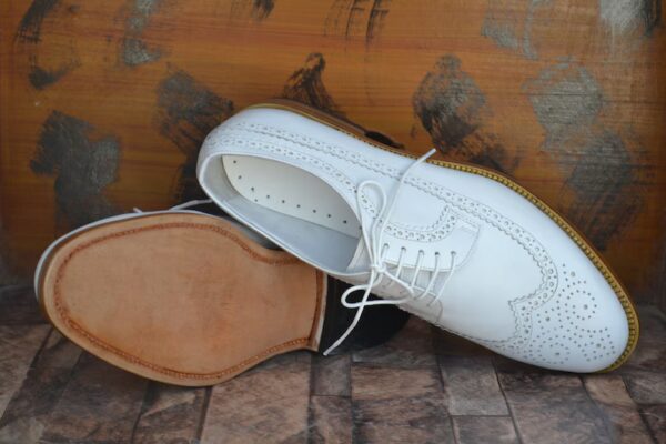 Bespoke Men Handmade White Colour Pure Leather Wing Tip Brogue Lace Up Oxford Shoes, Wedding Shoes, Gift for Him, Formal Shoes - Image 3