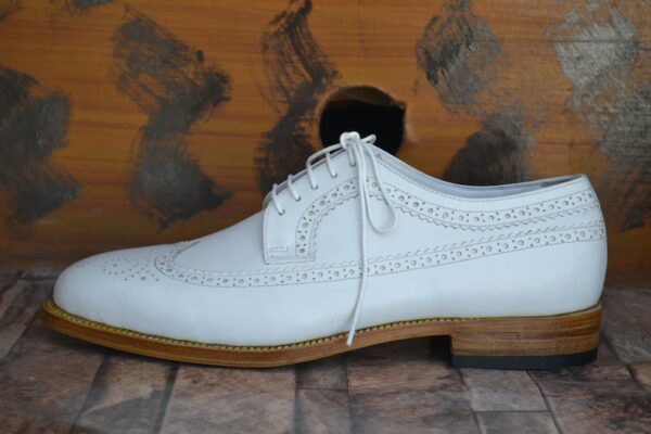 Bespoke Men Handmade White Colour Pure Leather Wing Tip Brogue Lace Up Oxford Shoes, Wedding Shoes, Gift for Him, Formal Shoes - Image 4