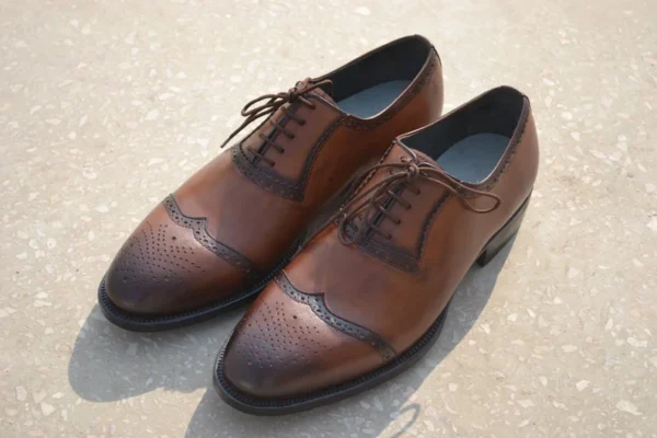 Bespoke Men Handmade Brown Colour Pure Leather Men Wing Tip Shoes, Oxford Shoes, Gift for Him, Men Custom Shoes - Image 4