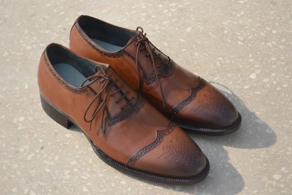 Bespoke Men Handmade Brown Colour Pure Leather Men Wing Tip Shoes, Oxford Shoes, Gift for Him, Men Custom Shoes