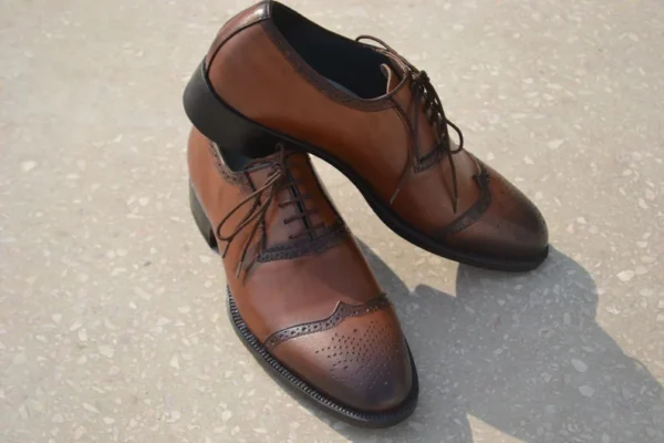 Bespoke Men Handmade Brown Colour Pure Leather Men Wing Tip Shoes, Oxford Shoes, Gift for Him, Men Custom Shoes - Image 3