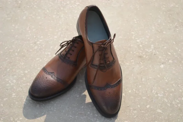 Bespoke Men Handmade Brown Colour Pure Leather Men Wing Tip Shoes, Oxford Shoes, Gift for Him, Men Custom Shoes - Image 2
