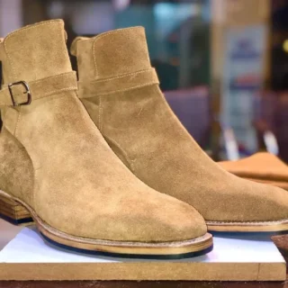 Handmade Bespoke Men Elegant Camel Colour Genuine Suede Leather Jodhpur Ankle High, Party Boots, Casual Boots, Gift For Him, Formal Boots